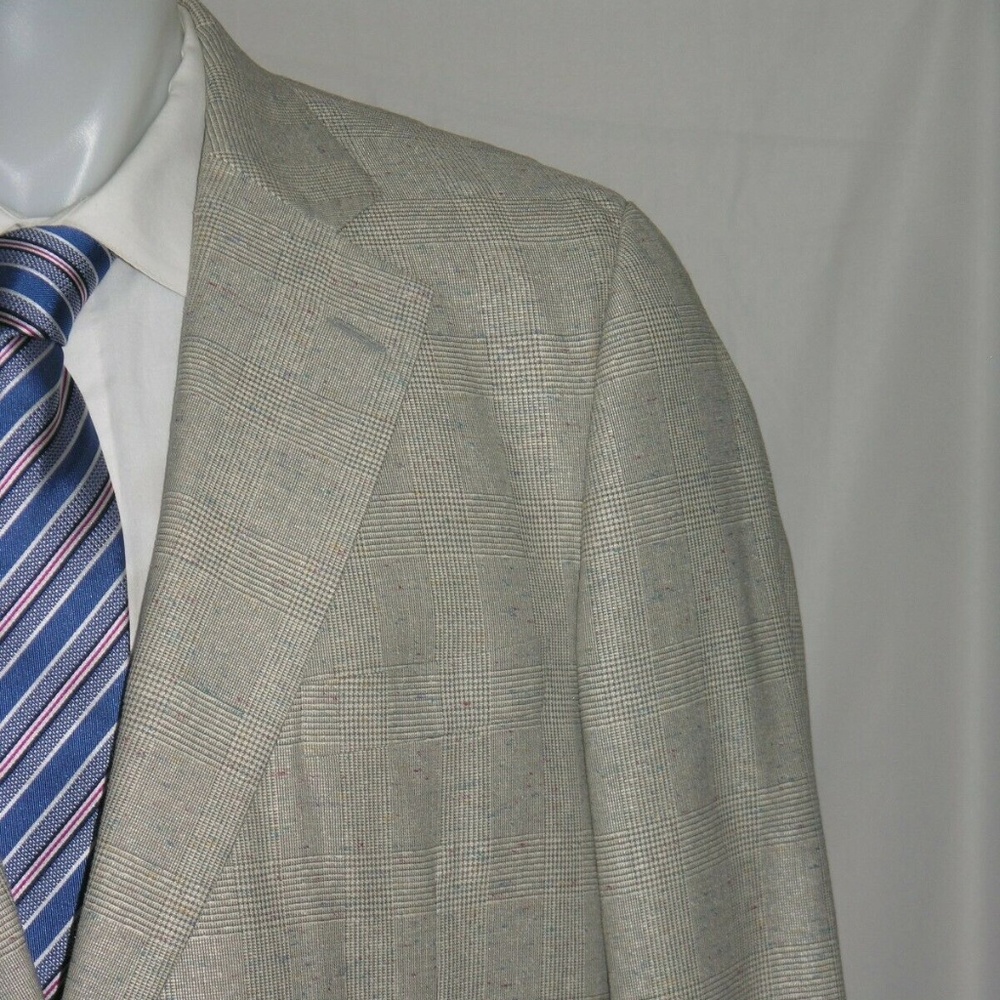 Paul Stuart Cream Oatmeal Speckled Silk Linen Two Button Suit Jacket 45XL